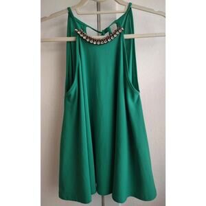 A'gaci Small Flowy Y2K Colorful Green Halter Top Rhinestones Blouse